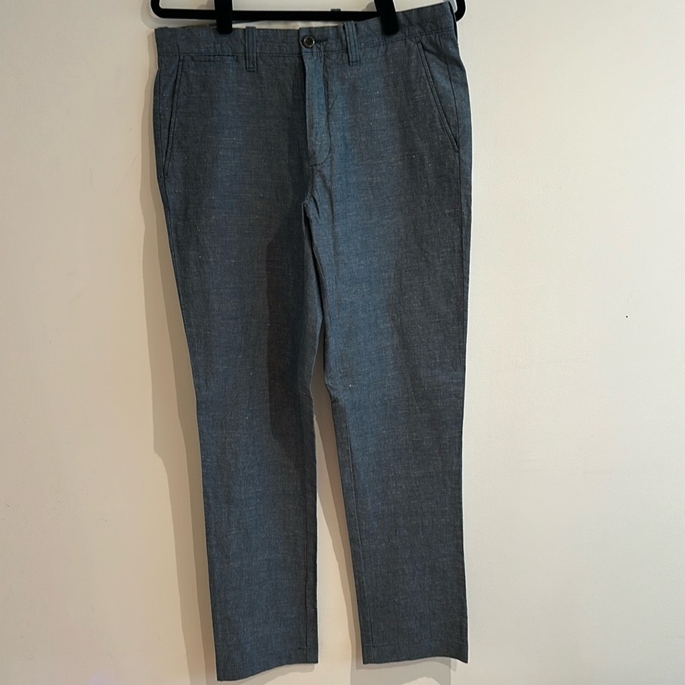 J Cew New Men's 770 Straight Fit Linen Pants blue